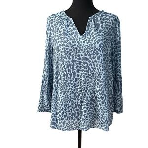 Como Blu Blue Animal Print Cheetah Leopard Popover Top SZ L